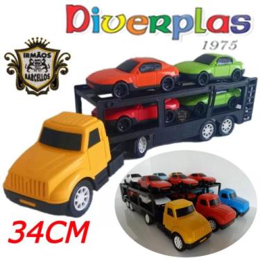 Imagem de Mini Caminhão Cegonha 34CM Com 4 Carrinhos De Brinquedo Color - Brinqu