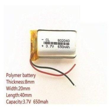 Imagem de Bateria  3.7v  650 Mah 8mm X 20mm X 40mm 2 fios - bgb