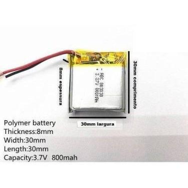 Imagem de Bateria 3,7v 800mah 8mm X 30mm X 30mm  2 Fios Grossa - bgb
