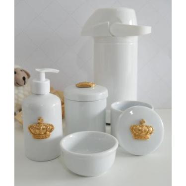 Imagem de kit Higiene Bebê K021 Potes Cotonete Coroa Dourado Algodão Limpeza Por