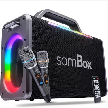 Imagem de Caixa De Som Potente 200W RMS Bluetooth  prova D`água Karaokê Microfone Duplo Controle Som 360° TWS Auxiliar P2 P10 Usb 