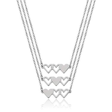 Imagem de Sunflower Jewellery Colar da amizade para 3, colar de aço inoxidável em forma de coração/pulseira de três corações composto de colar/pulseira da amizade, um presente para amigos, Aço inoxidável, Ágata