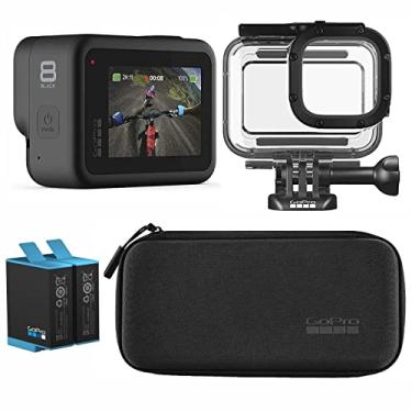 Imagem de GoPro Pacote preto HERO8: Inclui câmera preta HERO8, bateria recarregável (2 no total), caixa protetora e estojo de transporte