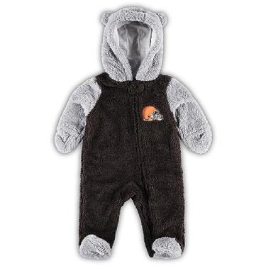 Imagem de Outerstuff Macacão de dormir com zíper para recém-nascidos e bebês marrom/cinza Cleveland Browns Game Nap Teddy Fleece