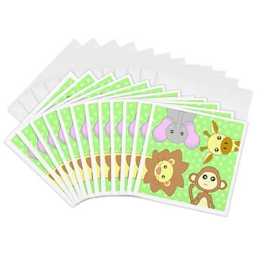 Imagem de Curious Baby Animals – Elefante de macaco leão Girafa – Cartões comemorativos, 15 x 15 cm, conjunto de 12 (gc_6084_2)