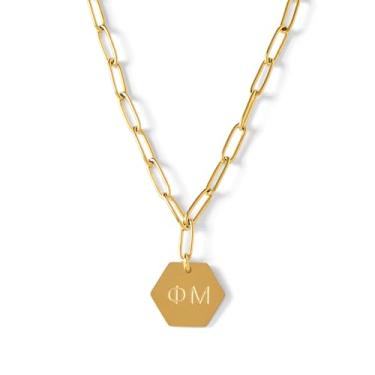 Imagem de Sorority Shop Colar de clipe de papel Phi Mu — PM Colar de presentes de irmandade banhado a ouro 18K, presentes Phi Mu de longa duração para mulheres, tamanho único, banhado a ouro, sem pedra preciosa, One Size, Banhado a ouro, Sem pedra preciosa