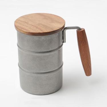 Imagem de Caneca de Café de Acampamento, Copo de Vidro Estilo Industrial do Cilindro de óleo, Copo de Aço Inoxidável Com Alça e Tampa de Madeira, Copo de Beber Para Casa, Chá, Gelo, Cerveja (Alça de Madeira)