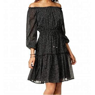 Imagem de Tommy Hilfiger Vestido esportivo feminino de manga comprida com estampa floral e ombro de fora, Preto Multi, 50