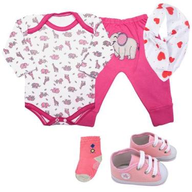 Imagem de Kit Roupa de Bebê 5 Peças Conjunto Body e Mijão e Acessórios - Koala B