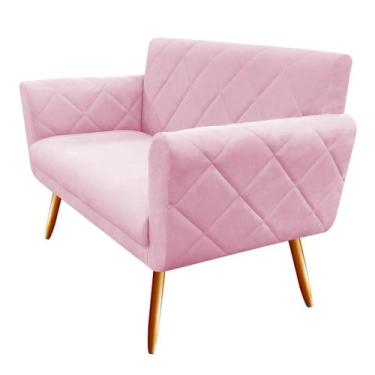 Imagem de Namoradeira Decorativa Sabrina Suede Rosa Bebê Pés Madeira Ms Decor - 