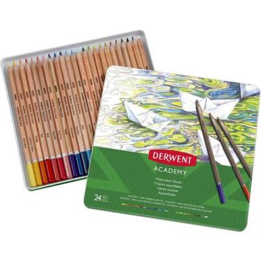Imagem de Lápis de Cor Aquarelável Academy 24 Cores Estojo Lata - Derwent Academ