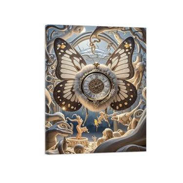 Imagem de BMZFYBS Impressões de arte de parede surrealismo - imagem moderna - relógio de borboleta - pintura de arte em tela fina pôster de arte decoração de parede pronto para pendurar tela embrulhada 20x25 cm