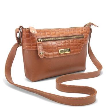 Imagem de Bolsa Feminina em Couro Legitimo Pequena Alça Transversal Metais Doura