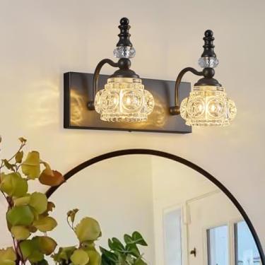 Imagem de LBSQJ Luminária De Parede Interna Moderna De Cristal De Vidro Para Banheiro, Arandela Preta Vintage, 2 Luzes Para Iluminação De Penteadeira, Arandela De Parede