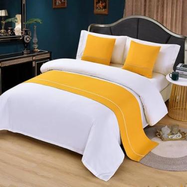 Imagem de Camas de cama e cachecóis hotel moderno toalha de cama de cor sólida faixa decorativa macia proteção de cama minimalista para cama de solteiro queen size - amarelo | 2 fronhas 19,7 x 19,17 cm