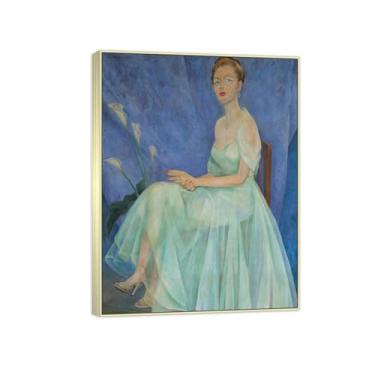 Imagem de MUHJDYC Diego Rivera Famosa Imagem em Tela - Impressões de Arte de Parede - Retrato de Mulher Azul - Quadro Prateado Pintura de Arte para Sala de Estar Quarto Decoração de Casa 20x25cm-8x10in
