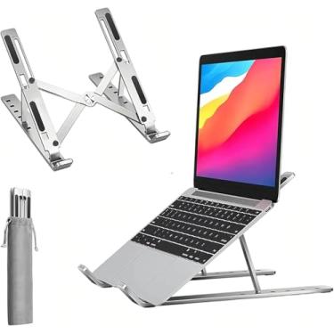 Imagem de Suporte para Notebook e Tablet Dobrável de Alumínio Ergonômico 6 Ângulos Ajustável com Altura Regulável, Portátil, Compatível com Macbook, HP, Dell, Lenovo, iPad 10–17'' com Estojo Incluso