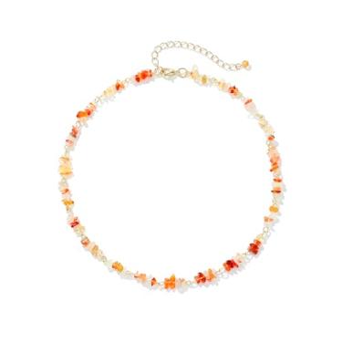 Imagem de Xalroco Gargantilha de pedra preciosa e pingente boho hippie para mulheres, colares de surfista com contas de pedra natural, banhado a ouro 14K, joia artesanal de verão e praia, Medium, Pedra natural