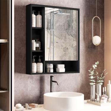 Imagem de Armário Suspenso Espelheira 1 Porta Com Espelho Olimpia Preto