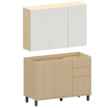 Imagem de Kit Armário Aéreo 3 Portas e Balcão de Pia 120 cm Aurora