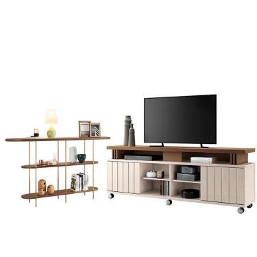 Imagem de Rack Bancada Rivera Com Aparador Infinity Off White Castanho – Hb Móveis