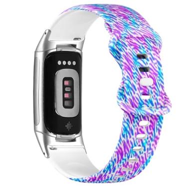 Imagem de Pulseira de silicone macio compatível com Fitbit Charge 5/Fitbit Charge 6 (pele de animal zebra) pulseira esportiva macia para mulheres e homens