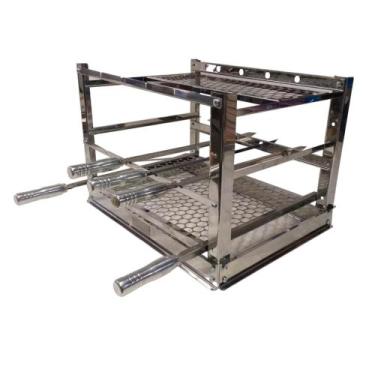 Imagem de Suporte Grill Manual Churrasqueira Grelhas Espetos 60x51,5cm Inox - Pa