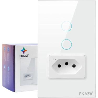Imagem de Interruptor Inteligente 2 Botões Touch C\ Tomada 20A Wi-Fi Branco Google Home e Alexa EKAT-T218-2WB