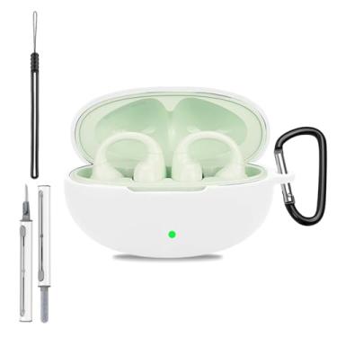 Imagem de Capa para Edifier LolliClip, capa protetora de silicone para Edifier LolliClip, capa de corpo inteiro à prova de choque com proteção contra arranhões, com chaveiro, cordão e kit de limpeza, branca