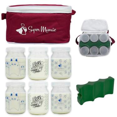 Imagem de Kit N°3 - Bolsa Térmica com Gelo Artificial e 6 potes de vidro 200ml Decorados