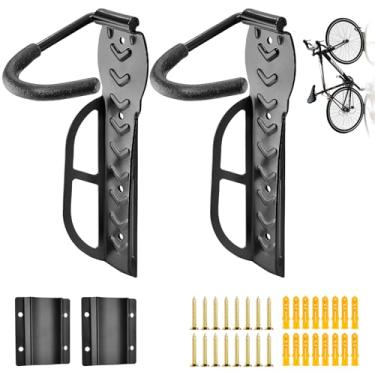 Imagem de Kit 2 Ganchos de Montagem na Parede para Bicicleta com Bandeja de Pneus-Suporte Vertical para Bicicletas com Ganchos Revestidos de Borracha para Pendurar & Armazenamento na Garagem-Suporta 25KG