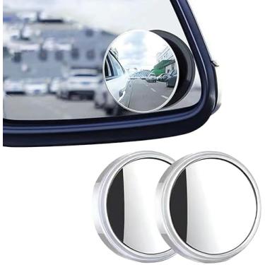 Imagem de 2 peças de espelhos brancos de ponto cego, vidro HD redondo, convexo, ângulo amplo de 360°, retrovisor lateral redondo, ângulo ajustável, acessórios convexos com moldura para carro, SUV, caminhões,