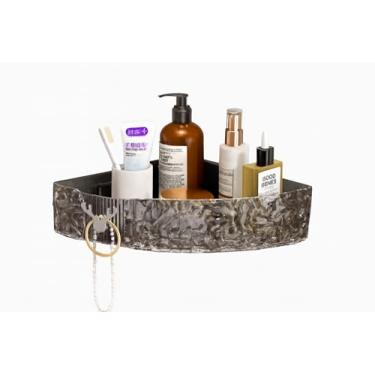 Imagem de Suportes de Shampoo Prateleira de Canto Banheiro, Plástico Fixação com Alto Adesivos(Cinza escuro,3pc)