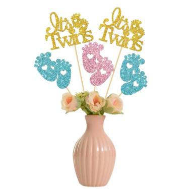 Imagem de It's Twins Centerpiece Sticks - Oh Babies Party Centerpieces - Welcome Baby - Decorações de mesa de festa de 1º aniversário gêmeos - Glitter 12 peças