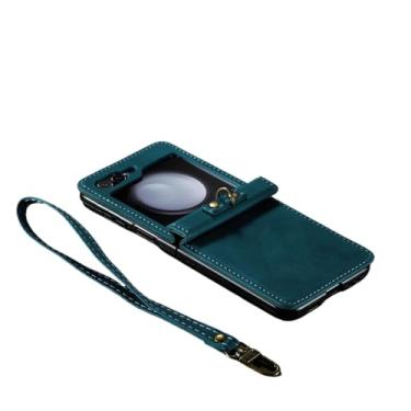 Imagem de para samsung z flip5 Capa de couro com alça de telefone para Samsung Galaxy Z Flip 5 Flip5 Zflip5 Capa confortável, azul, para Samsung z flip 5