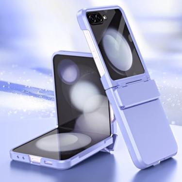 Imagem de Para Samsung Flip5 Flip 5 5G Zflip5 Bolsa para celular com dobradiça para Samsung Galaxy Z Flip5 Capas rígidas de película protetora de vidro, roxa, para Samsung Z Flip 5