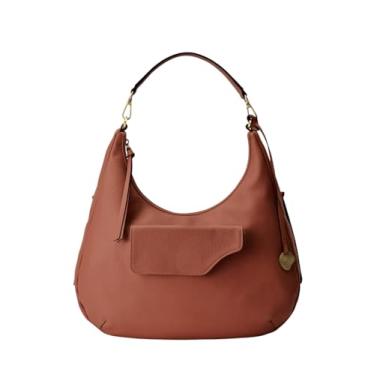 Imagem de DANEAULT Bolsa Hobo grande – The Wendy – Bolsa feminina de couro granulado italiano – Alças conversíveis e removíveis – Bolsa tiracolo elegante, Castanho
