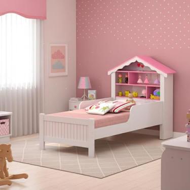 Imagem de Cama Infantil Para Quarto De Criança Princesa Branco Rosa MDF Robusto Sambare Decora