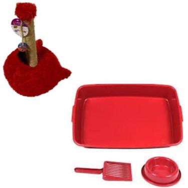 Imagem de Kit De Gato - 1 Kit Higiênico E 1 Arranhador Torre Vermelho. - Nica pe