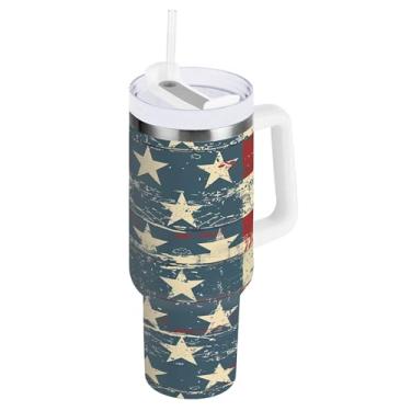 Imagem de xigua Copo American Star Flag de 850 g com tampa e canudo, aço inoxidável de vácuo duplo isolado garrafa de água esportiva suporte para copo de café de viagem à prova de vazamento para bebida gelada