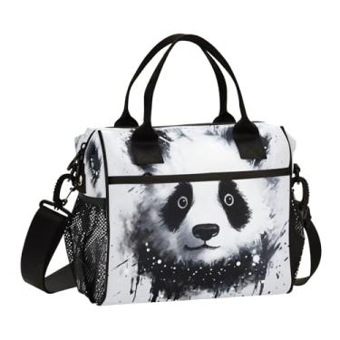 Imagem de ATTX Lancheira isolada Portrait Panda – Bolsa térmica portátil grande com alça removível para trabalho, praia, piquenique #356