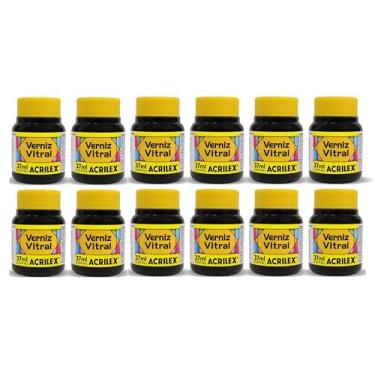 Imagem de Kit 12 Verniz Vitral Acrilex Amarelo Ouro 505 37ml Transparente e Brilhante para Vidro Cerâmica Porcelana Copos Garrafas Vasos Artesanato