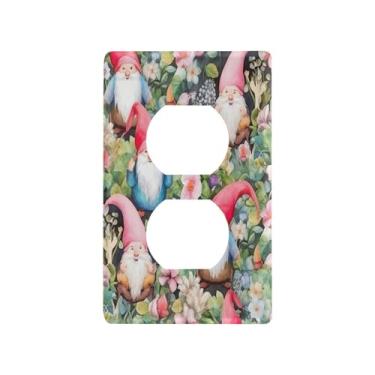 Imagem de Blueangle Gnomos Flower Duplex Outlets Placa de parede, tamanho padrão, placas de cobertura de tomada elétrica de 1 gangue para decoração de quarto de escritório em casa, 4,53 x 2,76 polegadas (840)