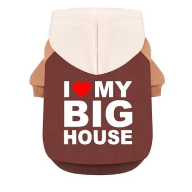 Imagem de GreenJoy Moletom com capuz moderno para cães – Suéter macio e quente para cães com trela, moletom com capuz para gatos e cães com peito largo (por exemplo, buldogues franceses, pitbulls) (marrom(casa