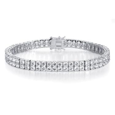Imagem de MDFUN Pulseira de tênis para mulheres e homens - Pulseira banhada a ouro branco 18 k zircônia cúbica redonda/quadrada/corte oval, desenhos de várias fileiras, tamanho 17,78-19 cm, 7.5 inches, Latão