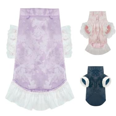 Imagem de MAMORE Camisas para cães, roupas bordadas elegantes para cães, meninas, meninos, pequenos, médios, filhotes e gatos, conjunto de casal (roxo, 4GG)