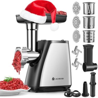 Imagem de AAOBOSI Meat Grinder, 4-In-1 Meat Grinder Electric [2800W Max] with 3 Slice, Shred Blades,2 Blades,3 Plates,Sausage Stuffer,Kubbe Kit, for Home Kitchen Use, Stainless Steel