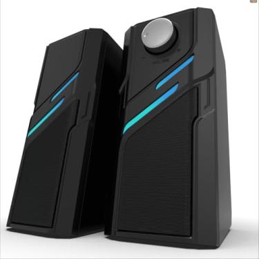 Imagem de LENRUE Alto-falantes de computador para PC de mesa com botão fácil, som nítido e potente, luzes sensíveis ao toque, Plug and Play para computador, desktop, monitores, laptop (USB e AUX)