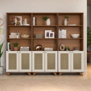 Imagem de Estante Multiuso 6 Portas 12 Prateleiras Trama Cor Cinamomo/Off White 