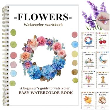 Imagem de Livros de exercícios em aquarela para iniciantes, livro de colorir com água para iniciantes, kit de pintura em aquarela para adultos, adolescentes, artistas de qualquer nível (flores A, sem conjunto